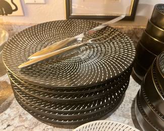 Tabletops Unlimited Celestial Black - Set of 9 Dinner Plates, 8 Salad Bowls, Tabletops Unlimited Celestial Ivory - Set of 2 Soup Bowls