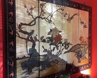 Four Panel Asian Lacquered Artwork