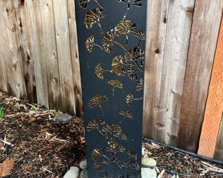 Black Cut Metal Outdoor Pillar Decor with Botanical Design
