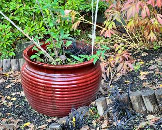 Red Ribbed Ceramic Planter