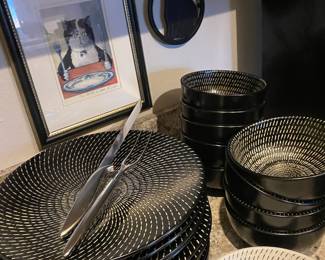 Tabletops Unlimited Celestial Black - Set of 9 Dinner Plates, 8 Salad Bowls, Tabletops Unlimited Celestial Ivory - Set of 2 Soup Bowls