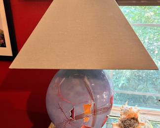 Purple/Orange/Red Ceramic Pottery Round Vase with Abstract Design