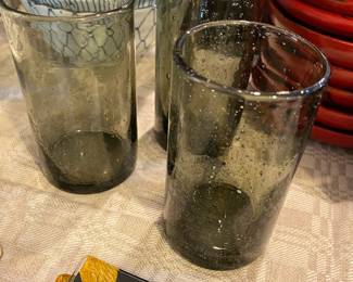Set of 3 Gray Blown Bubble Glasses