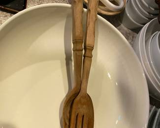 Carved Wood Serving Spoon and Fork