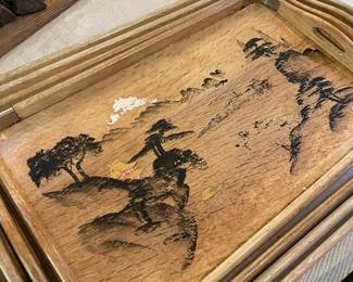 Set of 4 Painted Nesting Wood Trays with Chrome Handles 