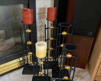 Set of 5 Asian Style Black/Brass Candle Holders