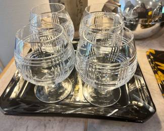 Set of 4 Crystal Plaid Brandy Glasses