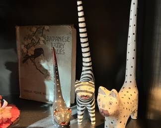 3 Varying Sized Wood Carved Folk Art Cats 