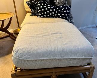 White Cushioned Bamboo Lounge Chair with Ottoman