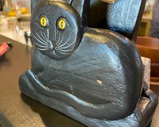 Wooden Black Cat Napkin Holder