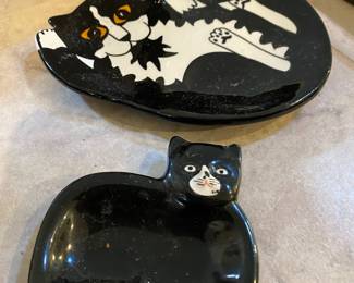 Laying Black and White Small Plate, Black Cat Ceramic Spoon Rest