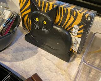 Wooden Black Cat Napkin Holder