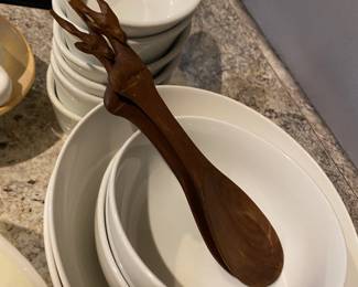 2 Dark Wood Carved Antelope Serving Spoons