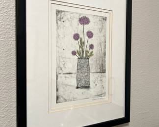 Purple Flowers in Vase Drawing by Deanna 