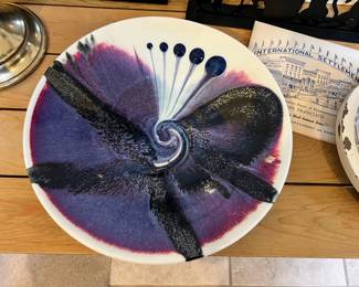 Purple/White/Black Abstract Pottery Bowl