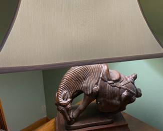  Vintage Pottery Barn Carved Bucking Horses Table Lamps 