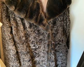Vintage Persian Lamb Full Length Coat with Mink Collar