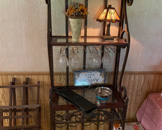 Wrought Iron Scroll Design, Wine Glass Holder/Bottles, Glass Shelves