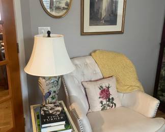 White Tufted/Studded Arm Chair