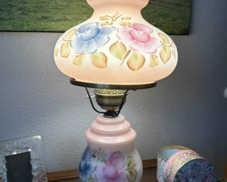 Pink/Blue Floral Painted Hurricane Lamp