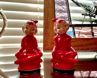 Pair of Sitting Red Pixie Salt and Pepper Shakers