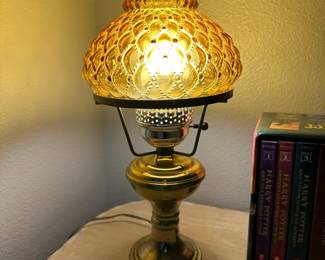 Amber Glass/Brass Hurricane Lamp