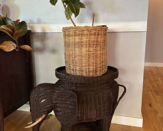 Elephant Shaped Brown Wicker Rattan Plant Table