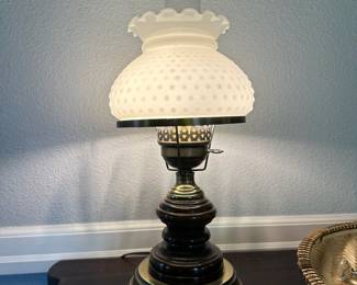 Hobnail Milk Glass/Brass Hurricane Lamp