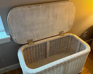 White Wicker Rattan Blanket Chest