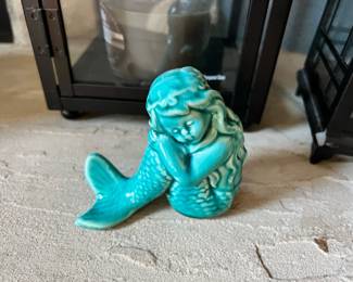 Turquoise Ceramic Mermaid Figurine