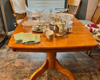 Square Oak Dining Table with Six Paisley Upholstered Dining Chairs