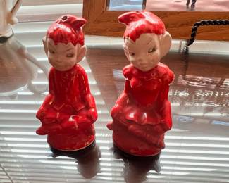 Pair of Sitting Red Pixie Salt and Pepper Shakers