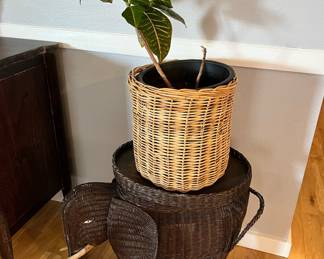 Elephant Shaped Brown Wicker Rattan Plant Table