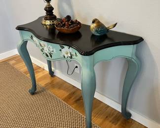 Turquoise/Painted Flowers French Style Console Table