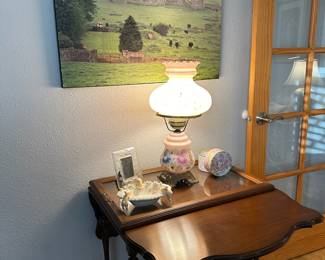 Pink/Blue Floral Painted Hurricane Lamp