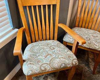 Square Oak Dining Table with Six Paisley Upholstered Dining Chairs