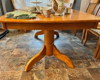 Square Oak Dining Table with Six Paisley Upholstered Dining Chairs