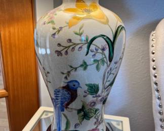 Asian Floral Design Porcelain Table Lamp