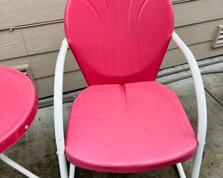 Pemberly Row 2 Pink/White Outdoor Patio Metal Chairs and Table