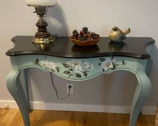 Turquoise/Painted Flowers French Style Console Table