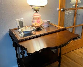 Drop Leaf Rolling Side Table with Glass Tray Top

