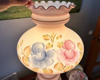 Pink/Blue Floral Painted Hurricane Lamp