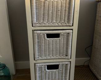 White Wicker/Wood 3 Drawer Side Table