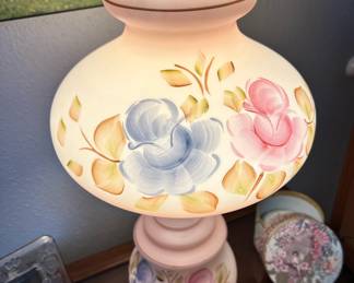 Pink/Blue Floral Painted Hurricane Lamp