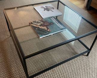 Two Tier Glass Top/Black Metal Square Coffee Table