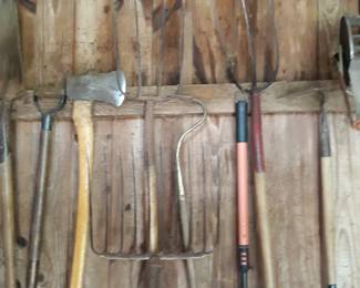 Pitch forks 
And lots of yard and garden tools