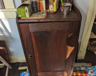 antique cabinet, most recently used as a coffee station