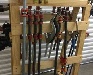 Homemade Wooden Rolling Cart With Assorted Vises And Clamps