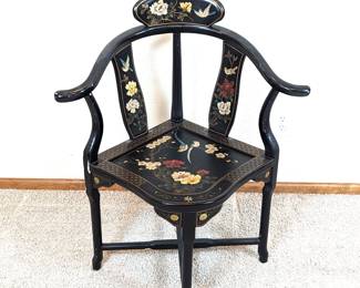 Chinese Black Hand Painted Hardwood Corner Chair 
