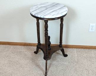 Vintage Mahogany & Marble Plant Stand With Central Finial 15w 27.5h